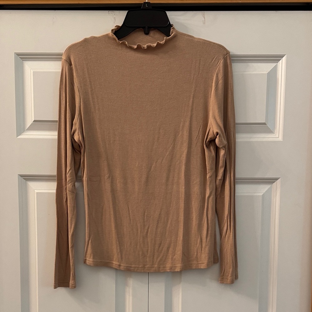 Tan Long Sleeve Ribbed Women's Top